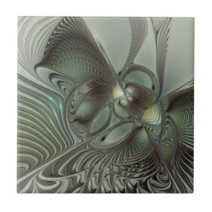 Abstracte Olijfwijze Groen Grijs Fractal Art Fanta Tegeltje