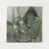 Abstracte Olijfwijze Groen Grijs Fractal Art Fanta Wandkleed (Voorkant)