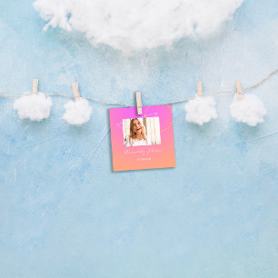 Abstracte OMBRÉ Geometry Aangepaste foto Roze Vierkante Visitekaartje