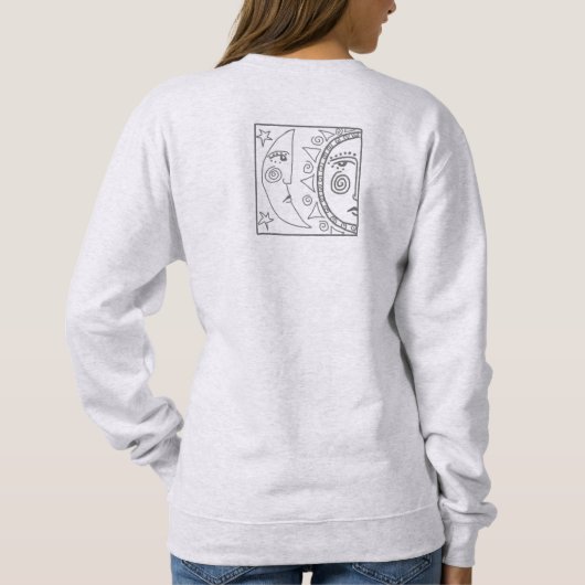 Abstracte oorbare kunst met maan en zon trui (Achterkant)