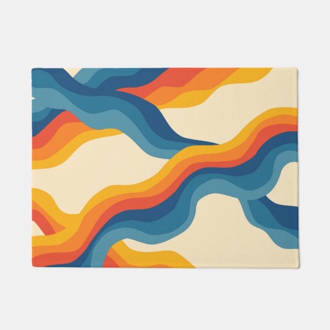 Abstracte Oranje Blue Retro Wavy Stripe Bold Moder Deurmat (Voorkant)