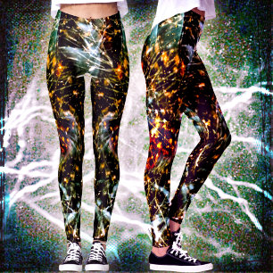 Abstracte Oranje witte Spletters op zwarte melkweg Leggings
