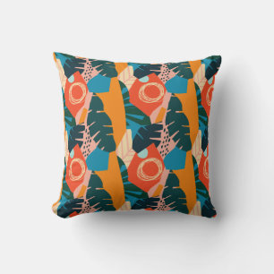 Abstracte Oranje zomertropische bladeren Kussen