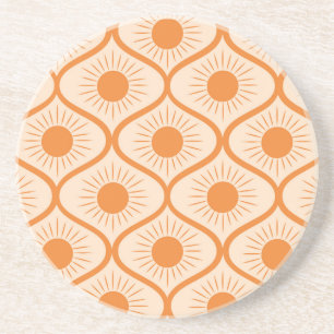 Abstracte oranje zon op mid century Ogee Zandsteen Onderzetter