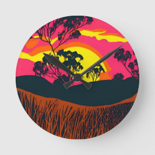 Abstracte Outback Desert Landscape Art #6 Ronde Klok