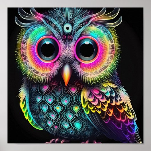 Abstracte Owl in heldere neonkleuren Poster (Voorkant)