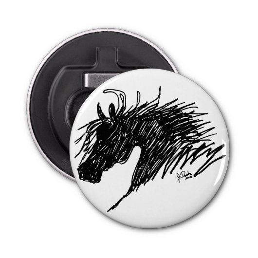 Abstracte paardenkop button flesopener (Voorkant)