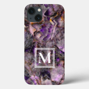 Abstracte paarse amethist kwarts marmer monogram iPhone 13 hoesje