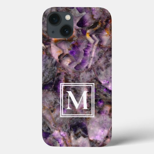 Abstracte paarse amethist kwarts marmer monogram Case-Mate iPhone case (Achterkant)
