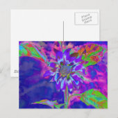 Abstracte paarse blauwe zonnebloem | Retro funky-l Briefkaart (Voorkant / Achterkant)