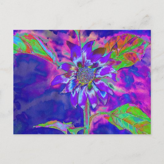 Abstracte paarse blauwe zonnebloem | Retro funky-l Briefkaart (Voorkant)