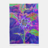 Abstracte paarse blauwe zonnebloem | Retro funky-l Theedoek (Verticaal)