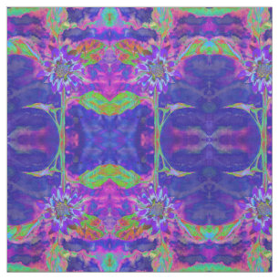 Abstracte paarse blauwe zonnebloem   retro funky stof
