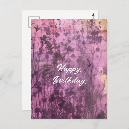Abstracte paarse bloemen verjaardag Waterverf Briefkaart (Voorkant / Achterkant)