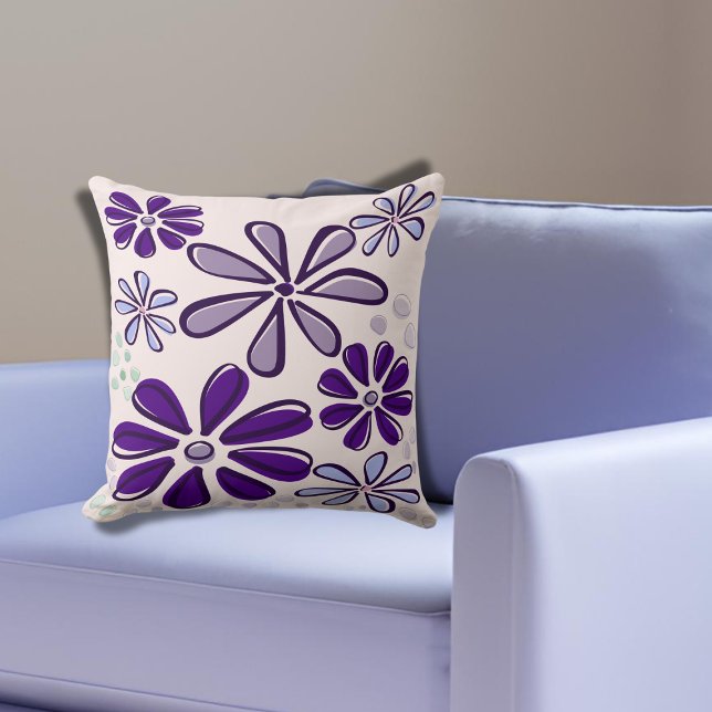 Abstracte Paarse bloemendoodle Kussen (Abstract Purple Flower Doodle Throw Pillow)