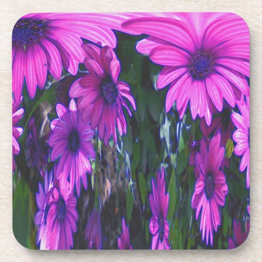 Abstracte Paarse Daisies Floral Cork Onderzetter S (Voorkant)