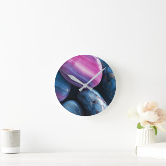 Abstracte paarse en blauwe agaat marmeren wandklok ronde klok