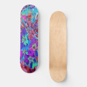 Abstracte paarse en blauwe bloeiende bloem skateboard (Voorkant)
