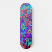 Abstracte paarse en blauwe bloeiende bloem skateboard (Voorkant)