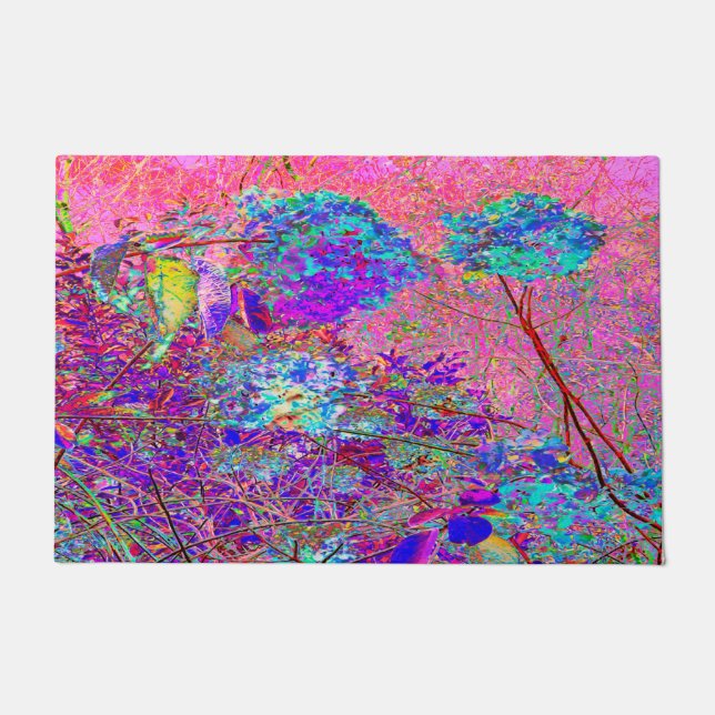 Abstracte Paarse en blauwe hydrangea met magenta Deurmat (Voorkant)