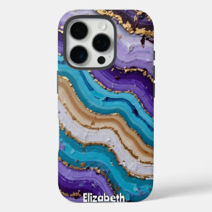 Abstracte Paarse en blauwe topografie iPhone 16 Pro Hoesje