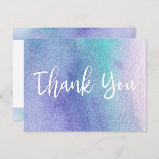 Abstracte Paarse en Blauwe Waterverf Dank U Briefkaart (Voorkant / Achterkant)