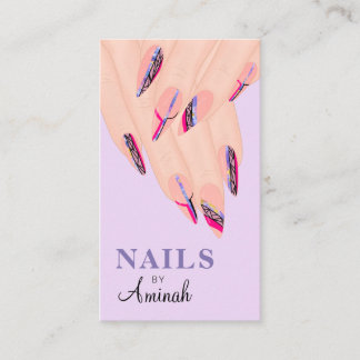 Abstracte Paarse handen Nail Artist Visitekaartje
