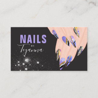 Abstracte Paarse marmer Glitter Hands Nail Artist Visitekaartje