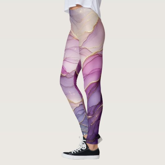 Abstracte Paarse Roze Gouden Chic Sparkle Leggings (Links)