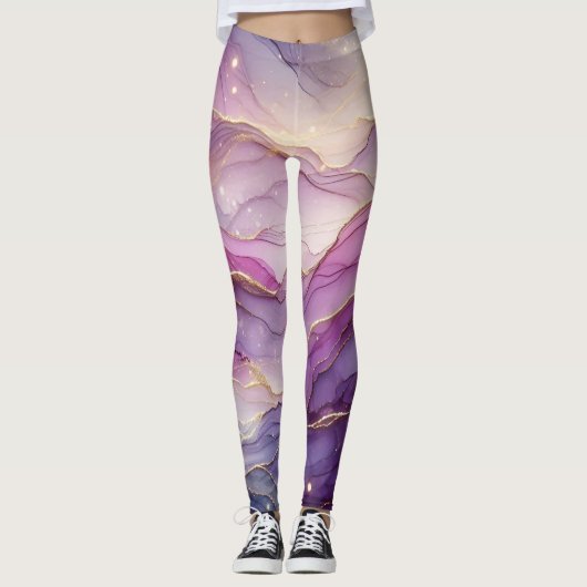 Abstracte Paarse Roze Gouden Chic Sparkle Leggings (Voorkant)