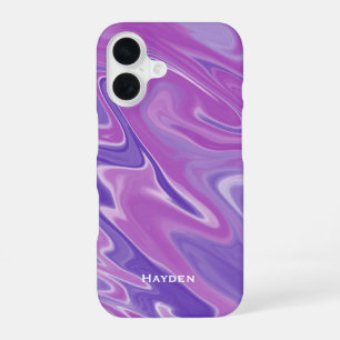 Abstracte Paarse Vloeibare Marmer Gepersonaliseerd iPhone 16 Hoesje