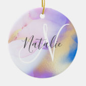 Abstracte Paarse Waterverf Luxurie Keramisch Ornament (Voorkant)