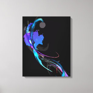 Abstracte Paint Splatter Morning Glory op zwart Canvas Afdruk