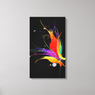 Abstracte Paint Splatter Paradijsvogel op zwart Canvas Afdruk