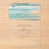 Abstracte Paint Strokes Wedding Blauwgroen V3 ID88 Acryl Uitnodigingen (Voorkant)