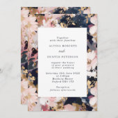 Abstracte Painterly Blush & Navy Floral Wedding Kaart (Voorkant / Achterkant)