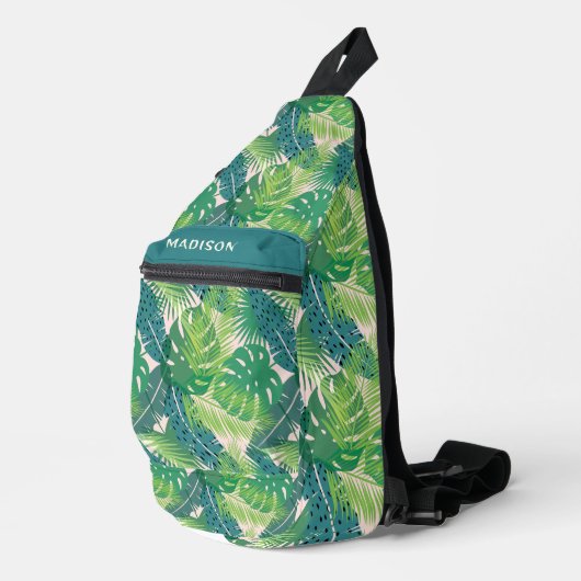 Abstracte Palm Leaf Pattern aangepaste naam Sling Bag (Rechterhoek)