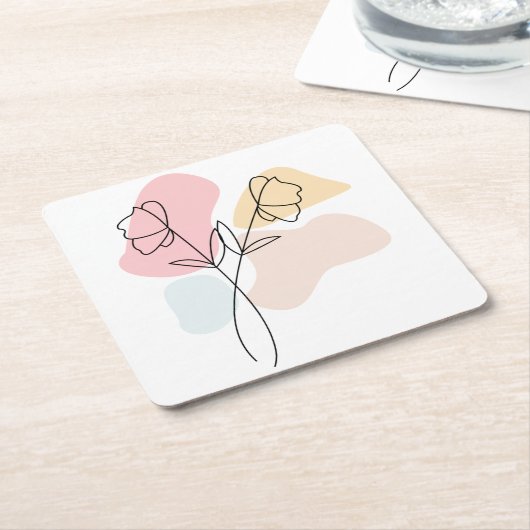 Abstracte pasteelbloemen vierkante kartonnen onderzetter (Schuin)