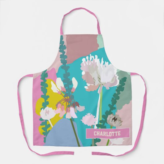 Abstracte pastel bloemige aangepaste naam schort (Voorkant)