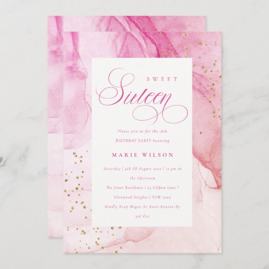 Abstracte Pastel Pink Paars Sweet 16 Birthday Kaart (Voorkant / Achterkant)