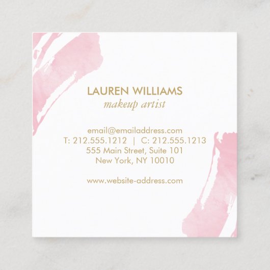 Abstracte Pastel roze Waterverf penseelstreken Vierkante Visitekaartje (Achterkant)