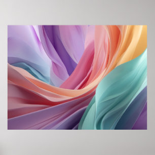 Abstracte pastel stof golven poster