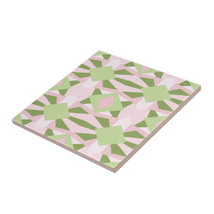 Abstracte pastelgroene en roze geometrische patroo tegeltje