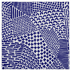 Abstracte patchwerkkaart - Deep Navy Blue op White Stof