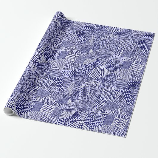 Abstracte patchwerkkaart - White on Deep Navy Blue Cadeaupapier (Uitgerold)