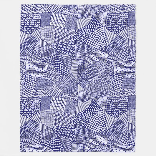 Abstracte patchwerkkaart - White on Deep Navy Blue Fleece Deken (Voorkant)