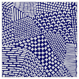 Abstracte patchwerkkaart - White on Deep Navy Blue Stof