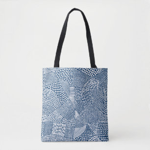 Abstracte patchwerkkaart - White on Indigo Dye Blu Draagtas