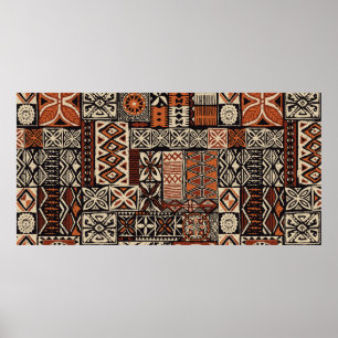 Abstracte patchwo's, tapa, Hawaiiaanse stijl Poster