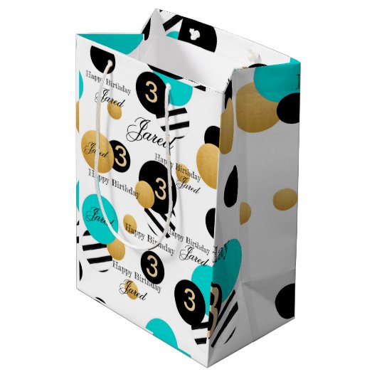 Abstracte patroonnaam Aangepaste Kinderen Birthday Medium Cadeauzakje (Achterkant Gekanteld)